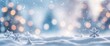© VistaVisions - Christmas winter blurred background. Xmas tree with snow decorated with garland lights, holiday festive background. Widescreen backdrop. New year Winter art design, wide screen holiday border