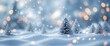 © VistaVisions - Christmas winter blurred background. Xmas tree with snow decorated with garland lights, holiday festive background. Widescreen backdrop. New year Winter art design, wide screen holiday border