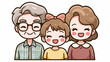 © Dizzi - Familia feliz de abuelos y nieta sonriendo juntos en ilustración vectorial de estilo caricaturesco