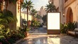 © Rifdah Hanifah - Illuminated Blank Billboard in a Lush Mediterranean Courtyard at Sunset.