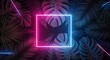 © Entoma - Creative fluorescent color layout made of tropical leaves with neon light square. Flat lay. Nature concept.