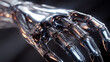 © Thiago - A close-up view of a metallic, robot hand with intricate details and a futuristic look. The fingers are bent, giving a sense of movement, and the surface is gleaming.