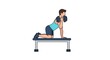 © Budi - Man performing single arm dumbbell row exercise on a flat bench vector illustration.