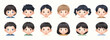 © Tejodi - 다양한 헤어스타일을 가진 귀여운 아이들의 얼굴 벡터 일러스트레이션으로, 긍정적이고 밝은 분위기를 연출합니다.