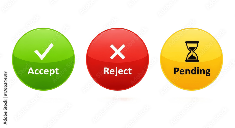 Set of three different buttons — accept, reject, and pending isolated ...