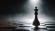 © PhotoVerse - Nice photo of silhouette of a chess king on a chessboard in dramatic lighting.