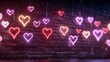 © paryati - Neon hearts on brick wall romantic background for valentines day
