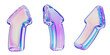 © marozhkastudio - Liquid glass holographic y2k curve arrow icon with bright neon gradient isolated on black background. Pointer symbol, direction sign, infographic element for web interface, render set