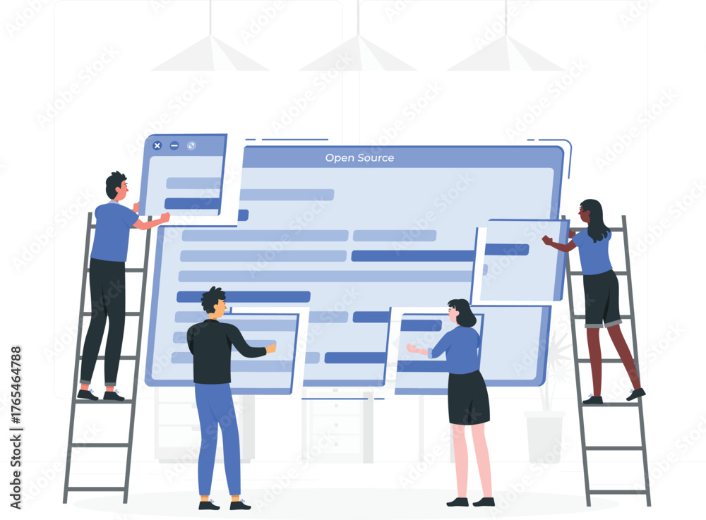 Team of people working together on an open source project on a large ...