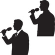 © Vector Silhoutte - Two silhouettes of a man in a suit speaking into a microphone broadcaster or speaker