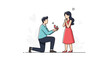 © Avra - A romantic marriage proposal concept, a young man on one knee with a ring asking his surprised girlfriend to marry him