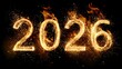 © Design Stock - Fiery glowing digits of the year 2026 exploding with sparks and flames on a dark background
