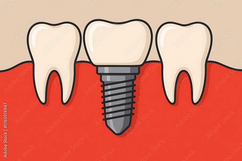 Dental implant replacing a missing tooth between two healthy teeth ...
