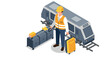 © Ophelia - Isometric illustration of factory worker with machinery and transport vehicle