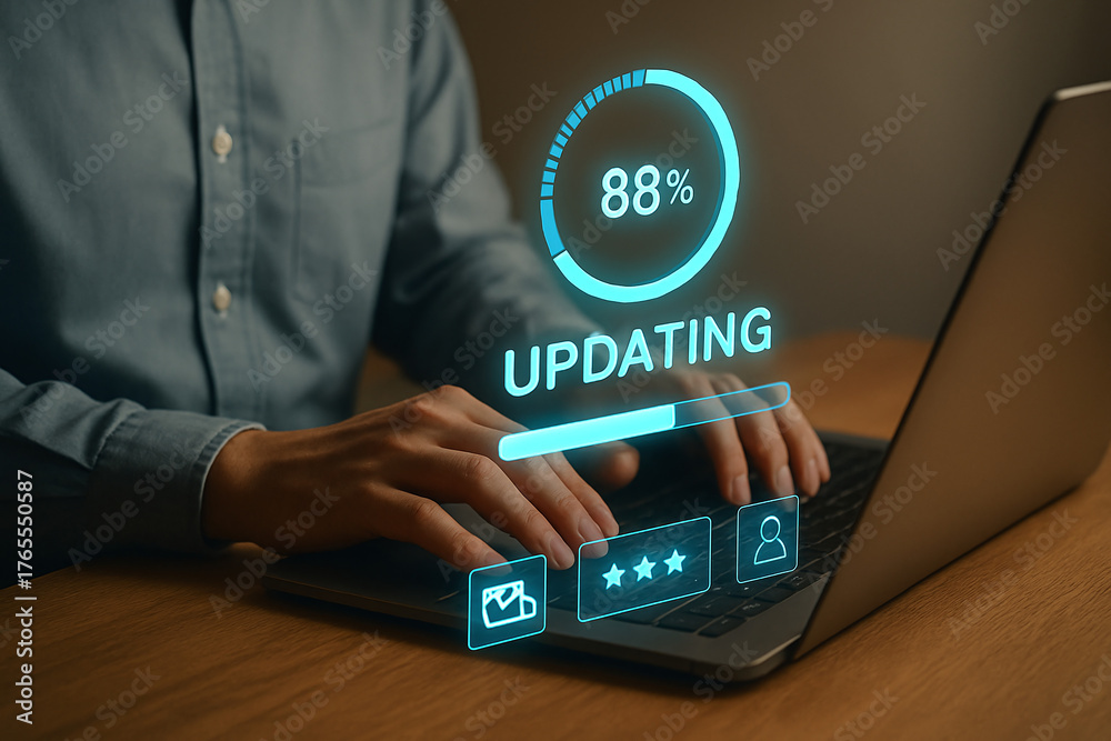 Computer screen showing an updating progress bar at 88 percent Stock ...