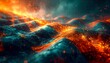 © Raffaza - An abstract landscape of undulating waves with glowing embers rising from its fiery, patterned surface