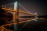 Fort Lee New Jersey. Night View of George Washington Bridge over Water in Cityscape