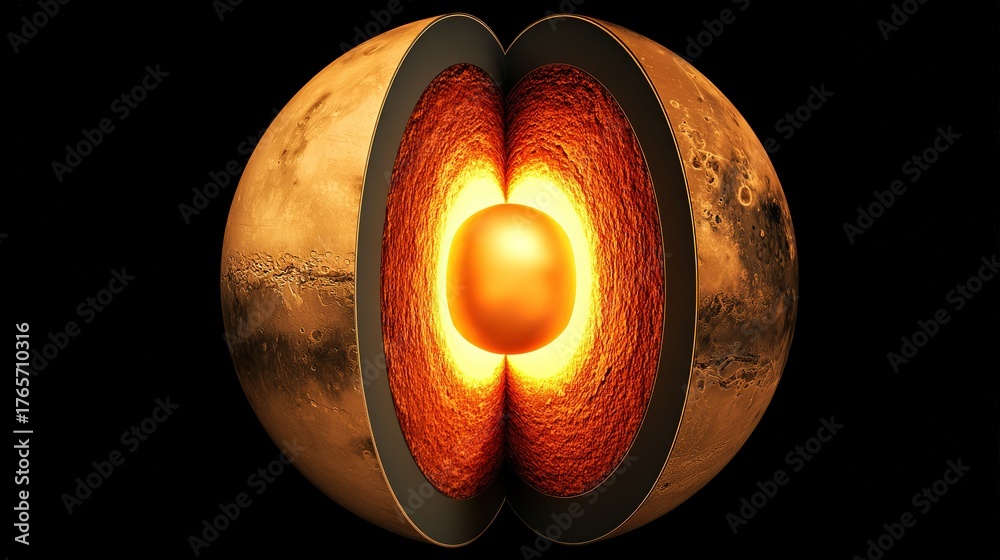 Ilustracja bez tantiem: mars. A cross-section visual of Mars revealing ...