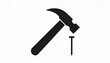 © Ardi - A black silhouette icon of a hammer about to hit a nail, symbolizing construction, repair work, and do-it-yourself projects against a clean white background