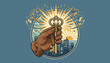 © Jayson - Golden vintage key held in a hand, symbolizing success and opportunity, with a bright light flash, upward arrows, and dollar signs indicating financial growth and prosperity against a cityscape