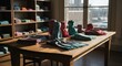 © Lemdah - Scarves displayed on a wooden table in a brightly lit retail setting