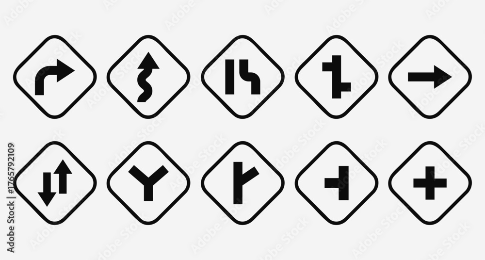 Clean outline road sign and direction vector icons for map, navigation ...
