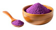 © MDARIF - Purple yam powder in a wooden bowl and spoon isolated on transparent background, a vibrant and healthy ingredient