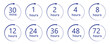 © identicdesign - Hour timer icon set. 1, 2, 4, 8, 12, 24, 36 48, 72 hours timer clock icon vector collection. vector icon Illustration . Delivery service, service time. Countdown time.