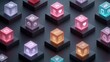 © Rupak - Array Of Glowing Cubes With Various Icons On Dark Pedestals image photo