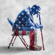 © Nowell Studio - Conceptual art of sad disabled military veteran with tattered USA flag patriotic painting