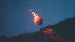 © João Queirós - Hand Holding a Burning Red Rose Held Against a Starry Night Sky