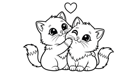 Naklejka na meble Vector art of cute cartoon cats in love, with a heart above their heads