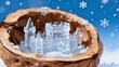© Olga Ко - Miniature world, ice palace inside walnut shell, close-up, magical Christmas, horizontal photo