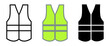 © Point Nemo - High Visibility safety vest icon set- outline, coloured and silhouette.  Reflective safety jacket icon. Protective suit vector illustration for construction, road work and workplace safety. (Isolated)
