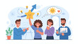 © Edward - Diverse team celebrating success and workplace happiness with a golden star, thumbs up, and positive feedback, symbolizing achievement, motivation, and excellent performance in a modern office