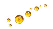 © su - golden oil droplets of various sizes, floating on white background, skincare serum or vitamin oil concept, macro photography, minimal composition, clean bright lighting