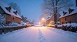 © rahma - Tranquil winter wonderland a snow-covered village street with footprints in the path and stone