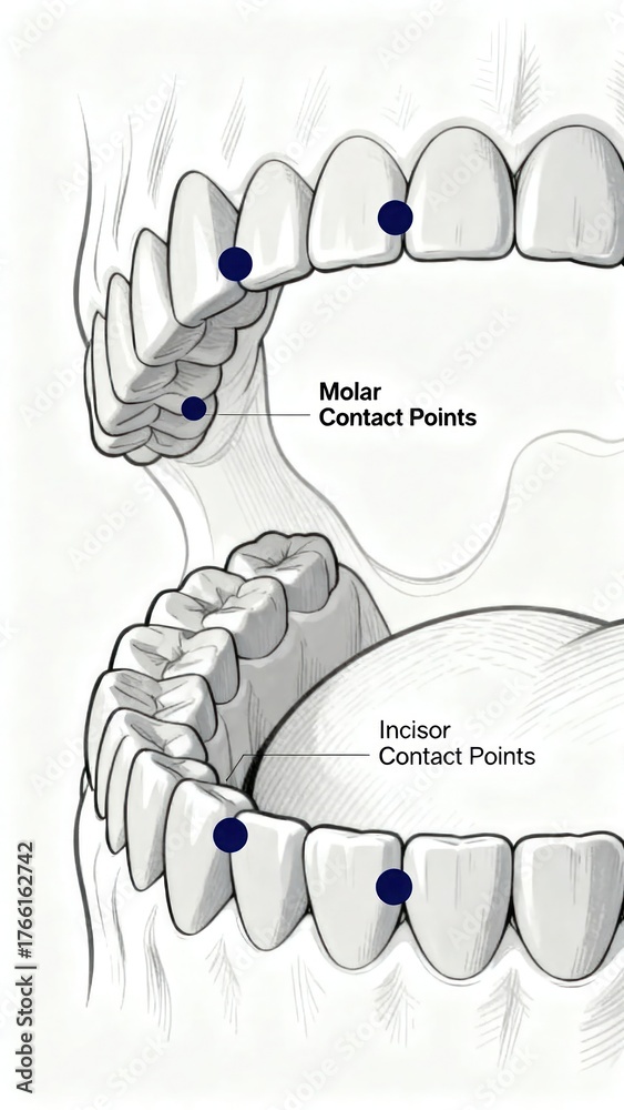 Dental occlusion diagram showing molar and incisor contact points ...