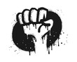 © Receh Lancar Jaya - Spray painted graffiti fist hand on black over white. Demonstration, protest drip symbol. isolated on white background