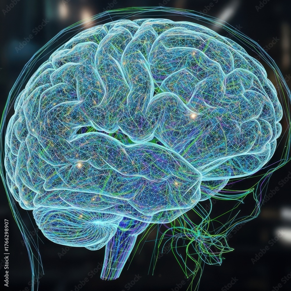 Futuristic glowing human brain with neural network connections for ...