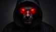 © lence - A man with a hooded jacket, intense gaze, and glowing red eyes
