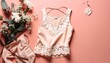 © cychAiStudio   - Elegant blush-toned tank top with delicate lace, flower arrangement, and matching bottom
