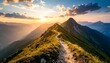 © Anas - Scenic mountain trail at sunset with hikers perspective, golden hour light, and nature beauty.