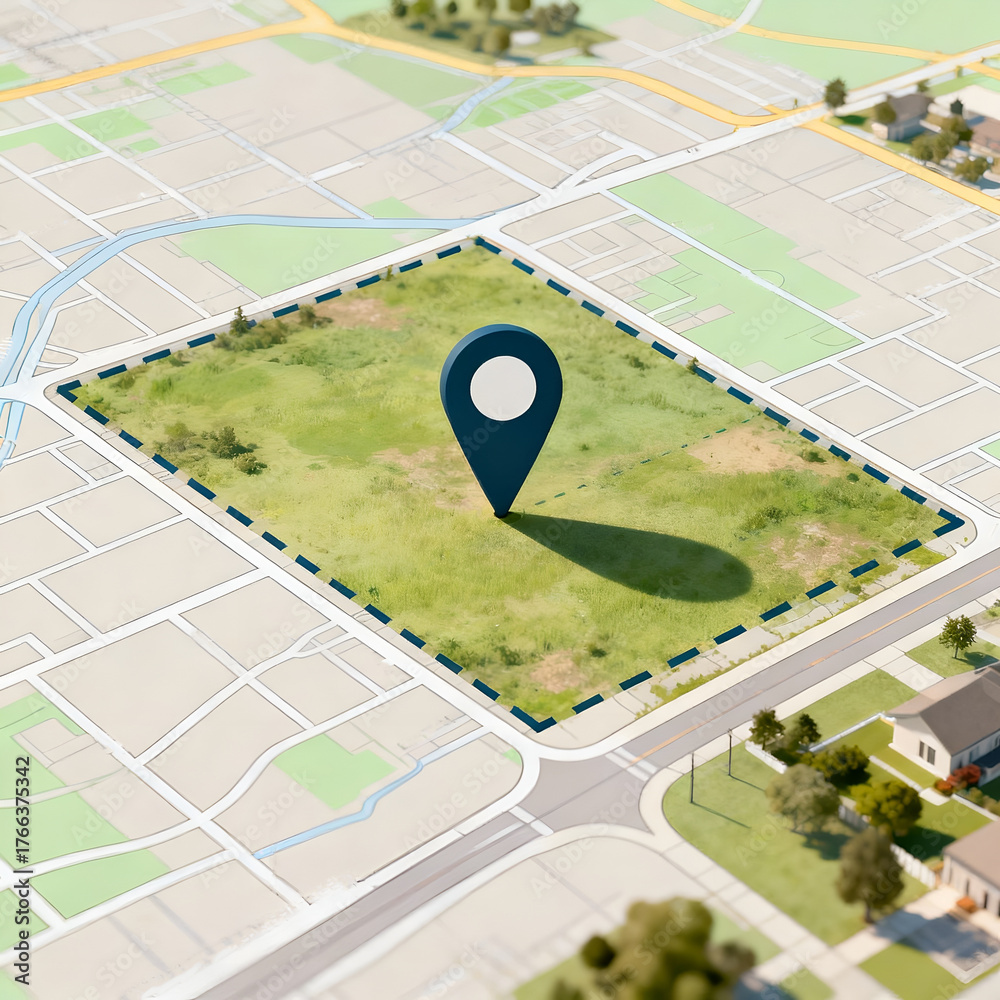 Prime Real Estate Location: Empty Land Plot with Map Pin for ...