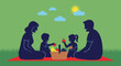 © ConceptualAI - Family enjoying a sunny picnic outdoors with food and drinks.