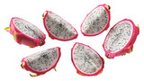 Several slices of dragon fruit isolated on transparent background