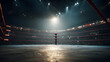 © Prasanth - WWE wrestling ring corner. Sport background empty boxing ring with spotlight.