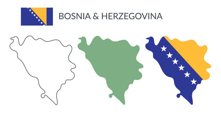 Naklejka na meble Bosnia and Herzegovina country geographical borders isolated on white background. Flag of Bosnia and Herzegovina. Vector flat cliparts.