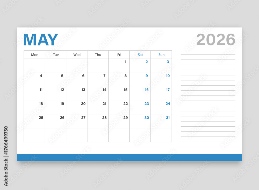 Calendar may 2026 icon in flat style. Planner vector illustration on ...