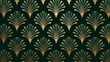 © LELE - Art Deco inspired seamless repeating pattern with symmetrical gold fan shapes on dark green background, elegant and glamorous design for luxury wallpaper or fabric.